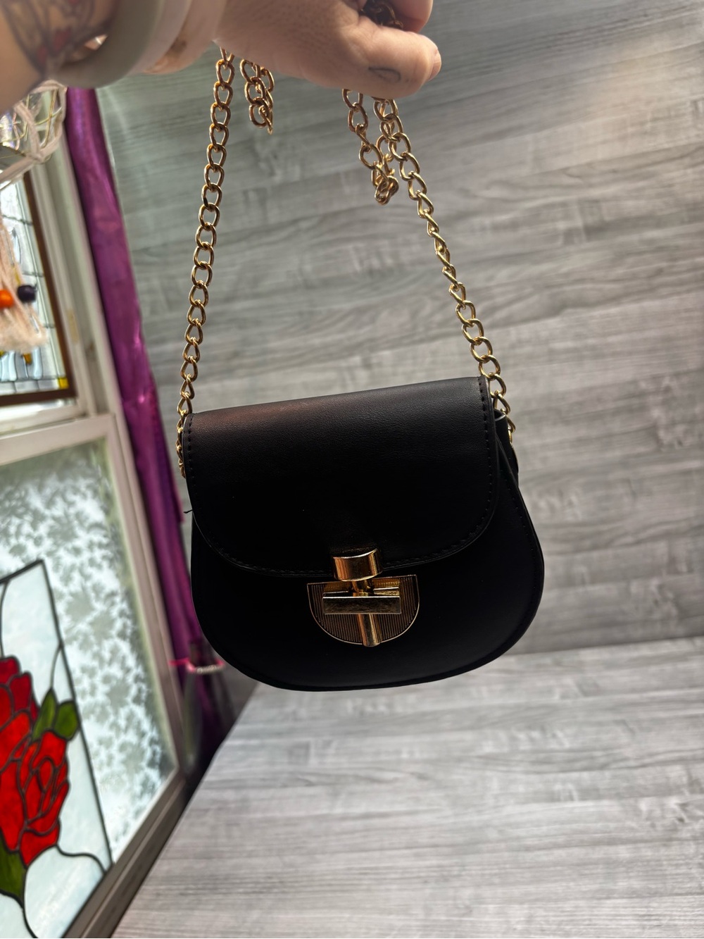 Vintage Black Crossbody Bag with Gold Hardware